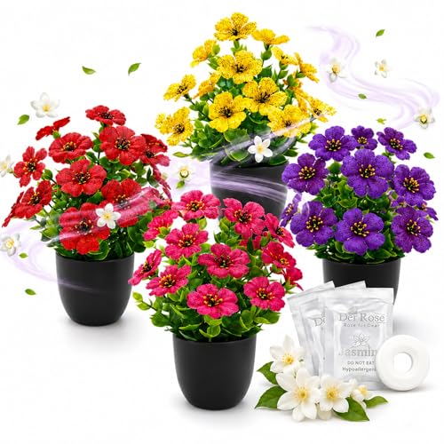 Der Rose 4 Pack Faux Flowers with Aroma Discs for Relaxation