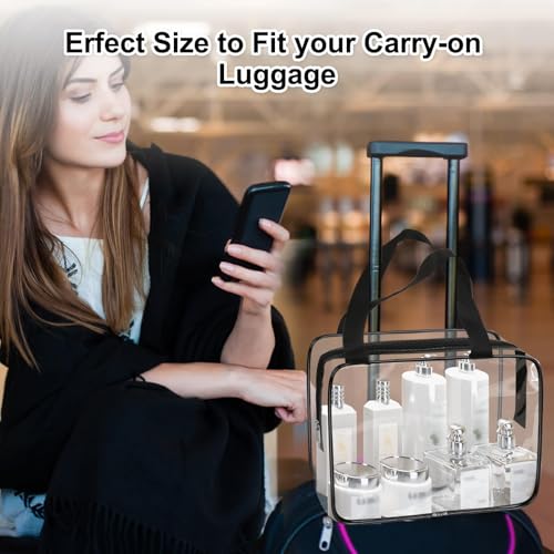 APREUTY Black 3 Pack Large Clear Makeup Bags - TSA Approved
