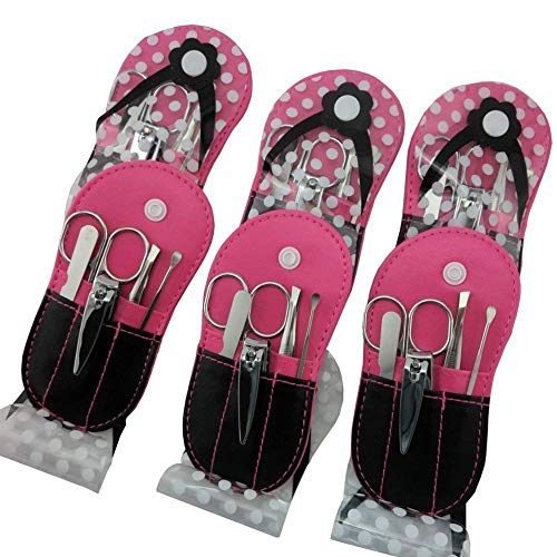 Hotpink Polka Dot Flip Flop Manicure Set - Pack of 6 Travel Kits