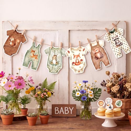 Woodland Animal Baby Shower Banner with Clips and Hemp Rope