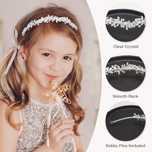 Oriamour Flower Girl Crystal Headband for Weddings and First Communion