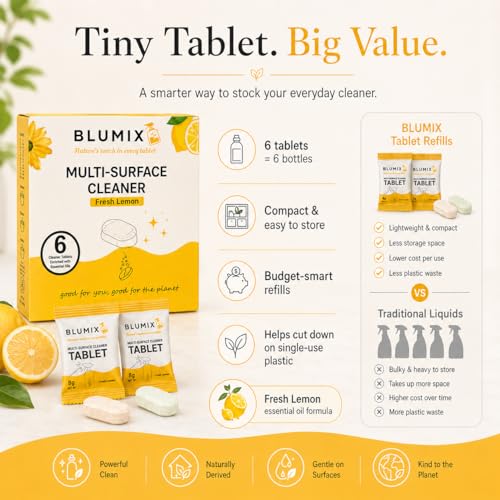 Blumix Eco-Friendly Multi-Surface Cleaner Tablets - 6 Count, Fresh Lemon Scent