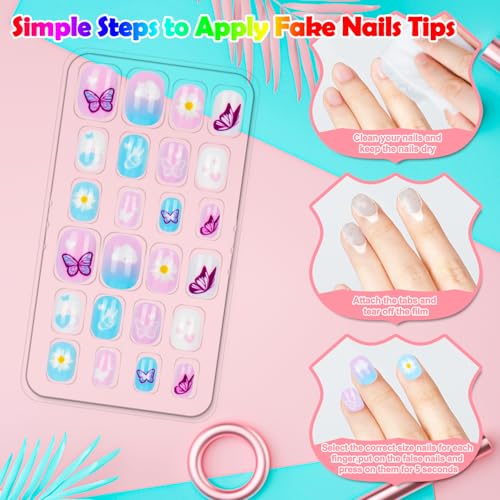 240 Pieces Dream Fake Nails for Kids - Pre-Glued Cartoon Design