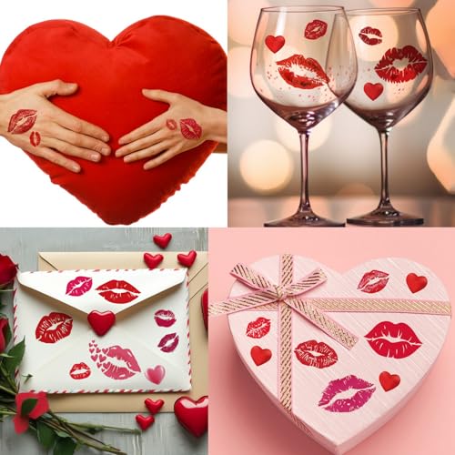 Metuu Lip Tattoo - 12 Sheets Lip Kiss Print Temporary Tattoos Waterproof for Adults & Kids - Valentines Heart Kiss Stickers