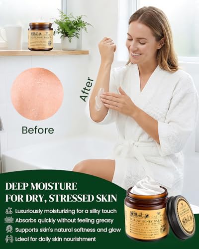 Beef Tallow Face & Body Moisturizer with Honey and Beeswax, Natural Hydrating Cream, 4.2Oz
