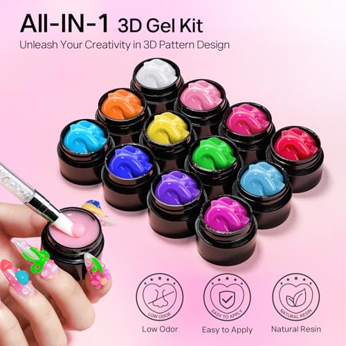 MIZHSE Vibrant 12-Color 3D Nail Gel Set - Non-Sticky Sculpting Gel