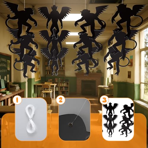 Wizard Hanging Monkey Decorations - 12 Pcs Black Garland for Parties