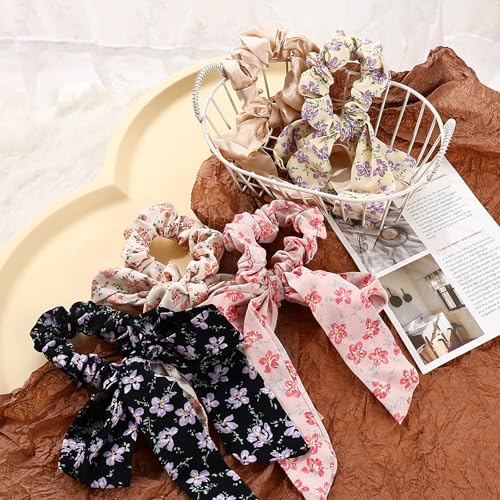 Mirlern Multicolor Knotted Bow Hair Scarf Scrunchies - 5 Pack for Women