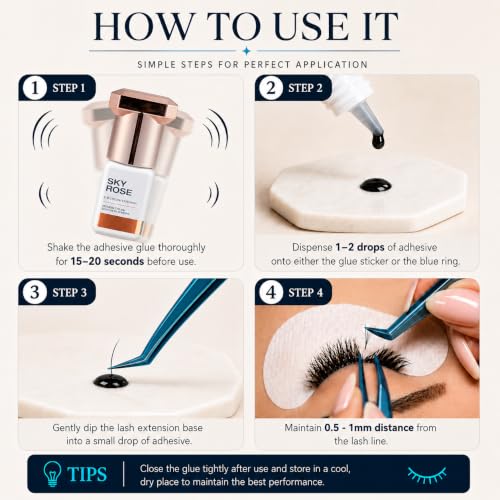 Sky Rose Eyelash Extension Glue - 5ml, Fast Drying 0.5s, 6-8 Weeks Retention
