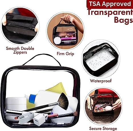 Bolsafy Clear Makeup Bags Set - TSA Approved, 1 Large & 1 Medium