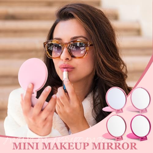 Amyhill Pink Compact Mirrors Bulk 12 Pack - Small Folding Travel Vanity Gift