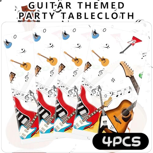 Guitar Music Theme Tablecloths - 4 Pack for Birthday Parties