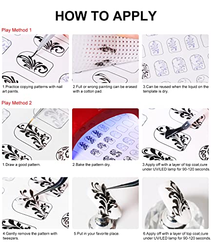 Nail Art Practice Book Kit with 3 Brushes and 360pcs Wipes for Beginners