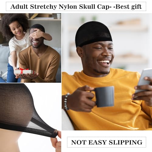 Ramede 3-Pack Black Stretchy Wave Caps for Men & Women