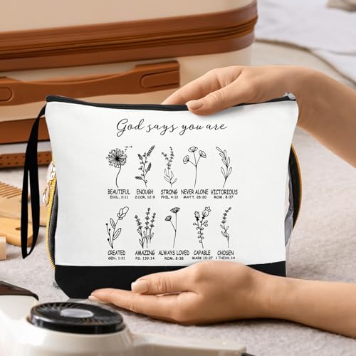 10 Pcs God Says You Are Canvas Makeup Bags - Religious Cosmetic Pouches