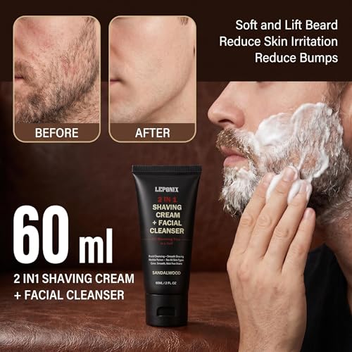 Shaving Kit, TSA Approved Travel Size Grooming Set - 60ml 2-in-1 Facial Cleanser & Shaving Cream, Shaving Brush and Bowl & 30g Solid Aftershave Balm, Gift Set for Men Boyfriend Stocking Stuffers