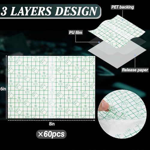 Comdian Waterproof Tattoo Aftercare Bandage 6 x 8 Inch Pack of 60 - Skin Repair Cover Up Tape, Second Skin Transparent Film, Latex-Free