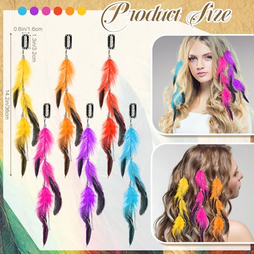 Multicolor 12 Pcs Clip-in Feather Hair Extensions for Women, Festival & Costume Accessories