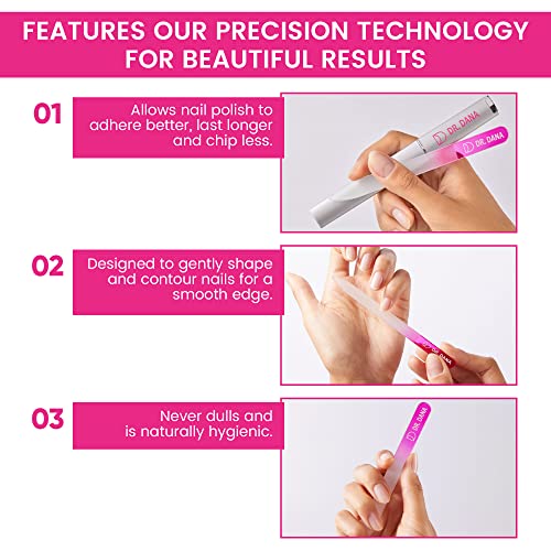 Dr. Dana Precision Glass Nail File with Travel Case - Double-Sided Etched Nail File for Natural Nails