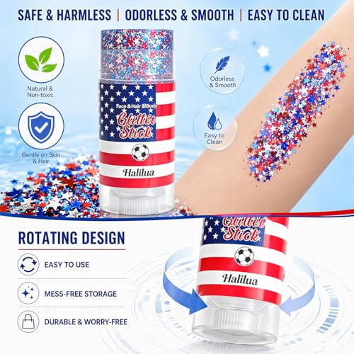 ZARICS Patriotic 4th of July Glitter Stick for Face & Body - Red White Blue Sequins, Hypoallergenic, Festival Makeup, Variation 02