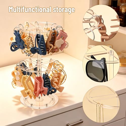 QUPIVA 2-Tier Rotating Acrylic Claw Clip Organizer Rack