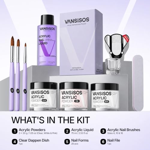 VANSISOS Acrylic Nail Kit-l for Beginners - Large Capacity, Self-Leveling & Bubble-Free, Long-Lasting Nail Extension Set