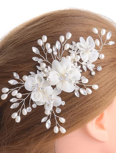 Achairder Bridal Wedding Hair Comb with Mesh Flowers and Rhinestones