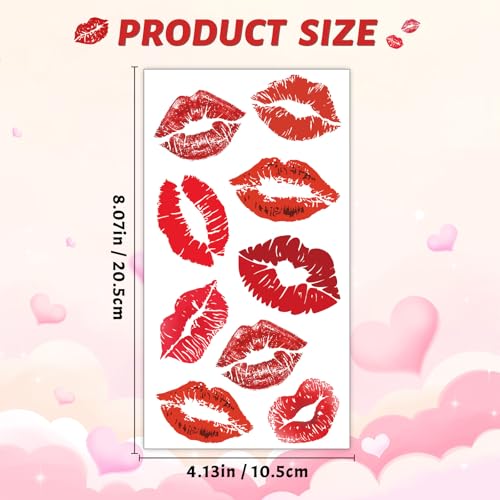 Metuu Lip Tattoo - 12 Sheets Lip Kiss Print Temporary Tattoos Waterproof for Adults & Kids - Valentines Heart Kiss Stickers