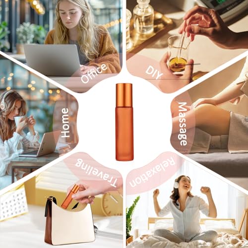 Kesell 10ml Orange Glass Essential Oil Roller Bottles - 10 Pack