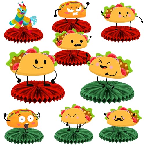 Taco Theme Birthday Honeycomb Centerpieces - 9 Pcs Set