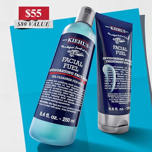 Kiehl's Men's Skincare Routine Gift Set, $80 Value, Includes Facial Fuel Moisturizer and Cleanser, Face Wash to Cleanse, and Cream to Moisturize Skin, With Caffeine and Vitamin C, for All Skin Types