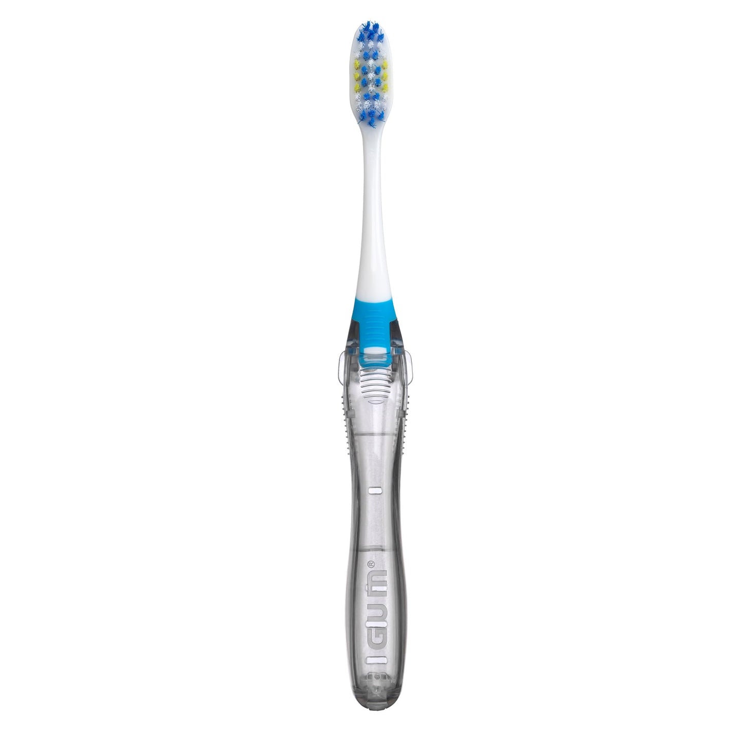 GUM Folding Travel Toothbrush for Adults, Soft-Bristled Compact Toothbrush with Tongue Scraper, 2 Count