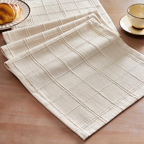 Linen Blend Farmhouse Table Runner, 13x48 Inches - Beige
