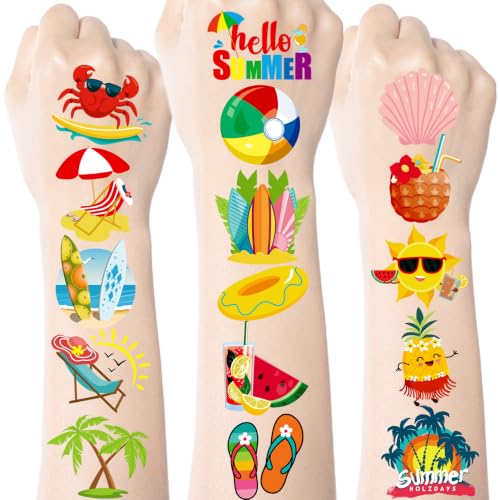 144 Waterproof Tropical Temporary Tattoos for Summer Parties