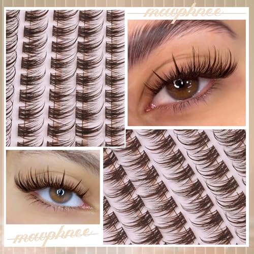 Mavphnee Brown Lash Clusters Kit - 120 Pcs DIY Eyelash Extensions (8-16MM)