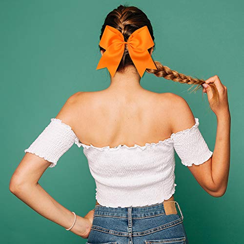16PCS 8" Large Orange Cheer Hair Bows for Girls Ponytail Holders