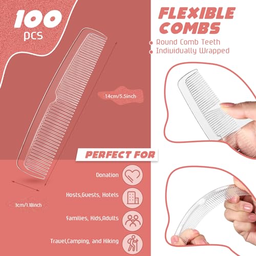Lallisa 100 Pcs Transparent Disposable Hair Combs - Fine & Wide Tooth