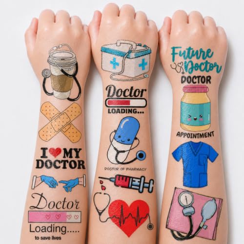 Doctor Tattoos for Kids - 96 PCS Medical & Nurse Themed Temporary Tattoos - Party Favors & Classroom Rewards