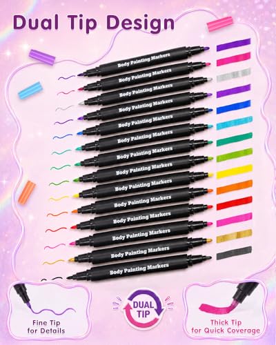 Lictin Multicolor 16PCS Temporary Tattoo Markers Skin & Paper Safe