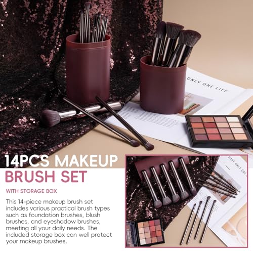 BS-MALL Coffee 14 Pcs Travel Makeup Brush Set with Case
