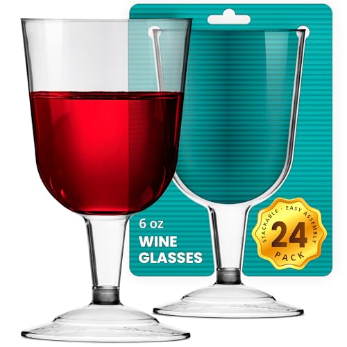 24-Pack Plastic Wine Glasses - 6 oz BPA-Free Stemmed Party Cups