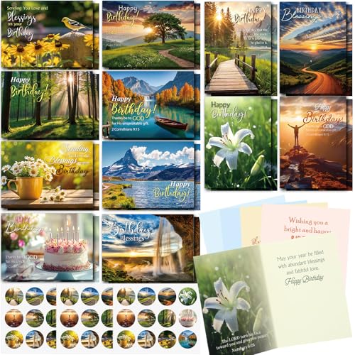 Gersoniel 24 Pack Religious Birthday Cards with Scripture