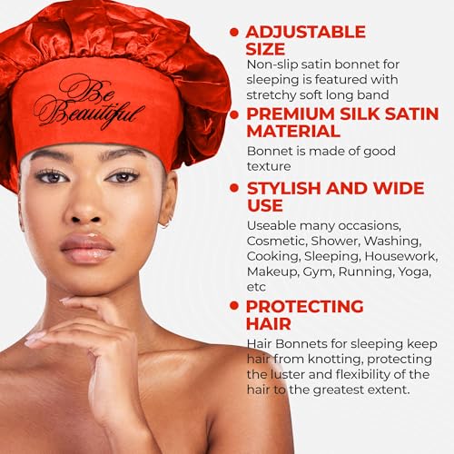 BE BEAUTIFUL EXTENSIONS Silk Satin Sleeping Bonnet with Adjustable Tie