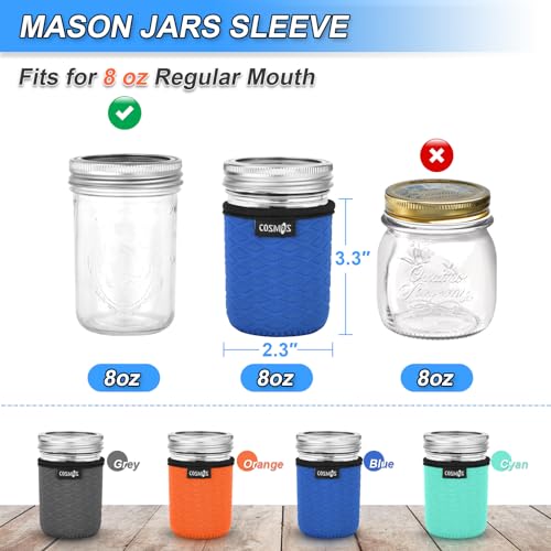 Cosmos Neoprene Mason Jar Sleeves - 4 Pack for Regular Mouth Jars