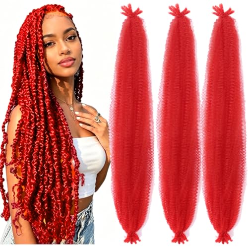 Jiefeng Red Afro Twist Hair 24 Inch - 3 Packs Springy Crochet Braids