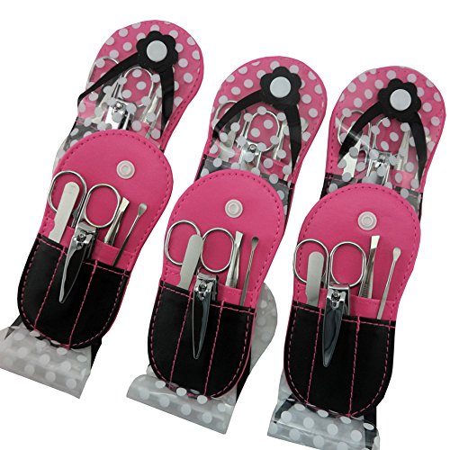 Hotpink Polka Dot Flip Flop Manicure Set - Pack of 6 Travel Kits