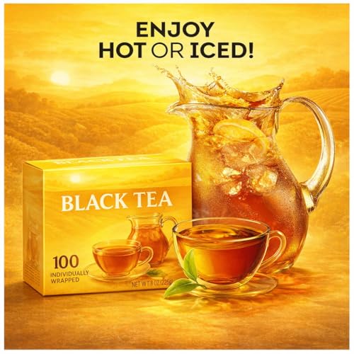 100 Count Premium Black Tea Bags - Individually Wrapped for Hot or Iced Tea