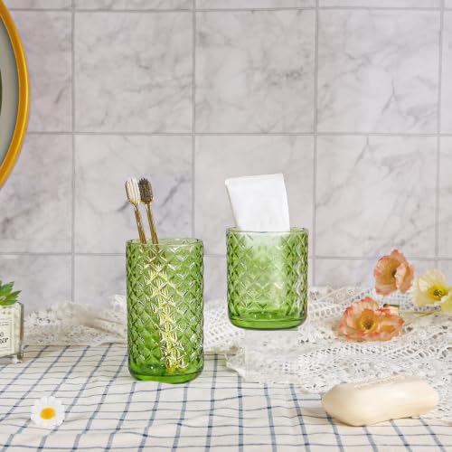 DASITON Glass Makeup Brush Holder, Diamond Pattern Crystal Cosmetic Cup