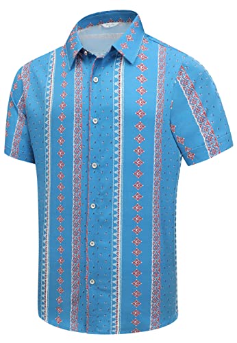 SheLucki Unisex Hawaiian Shirt Sky Blue Stripe XL Summer Beach Casual Short Sleeve Button-Down
