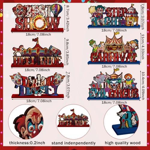 Horror Clown Circus Table Decorations - 6 Pcs Wooden Centerpieces
